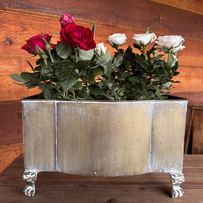 Aged Metal Footed Planters, Set of Two NOT AVAILABLE AT MINDEN LOCATION