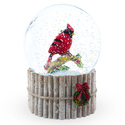 Red Cardinal on Birch Tree and Wreath Musical Water Globe