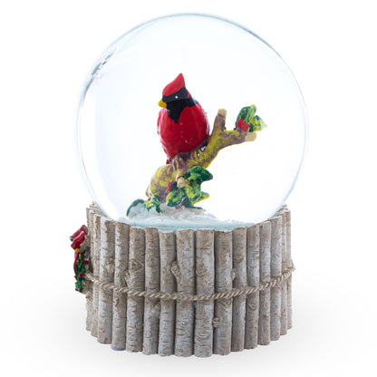 Red Cardinal on Birch Tree and Wreath Musical Water Globe