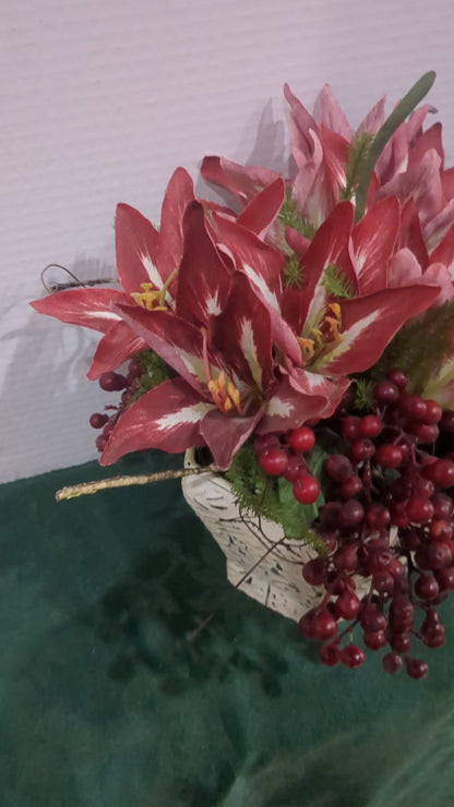 Red and white Christmas floral arrangement