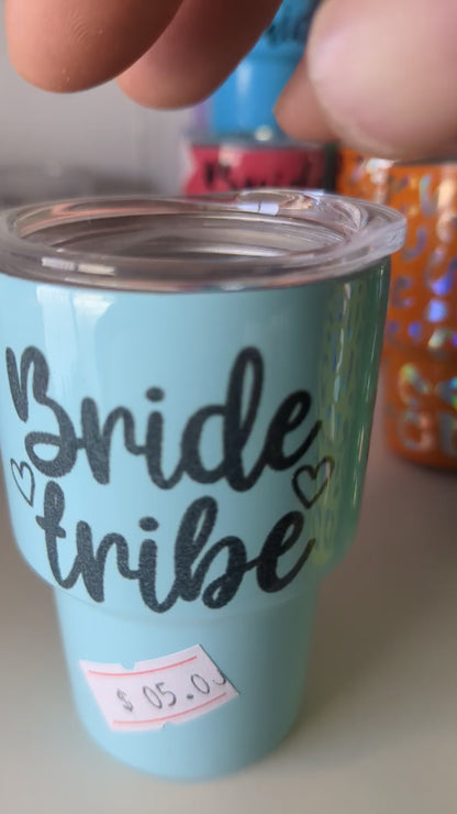 Shot glass / mini Tumbler light blue says bridesmaid