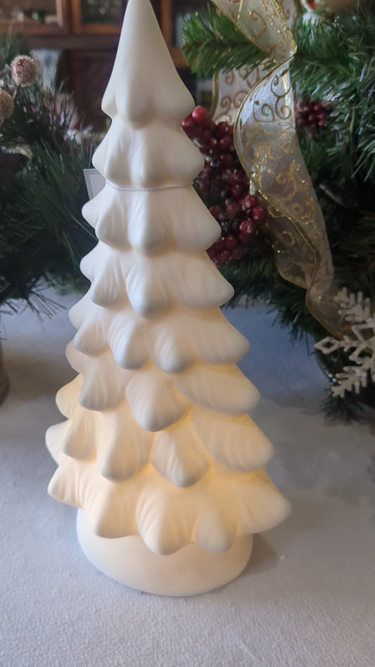 Ceramic Christmas Tree with LED lights, 9.6in tall