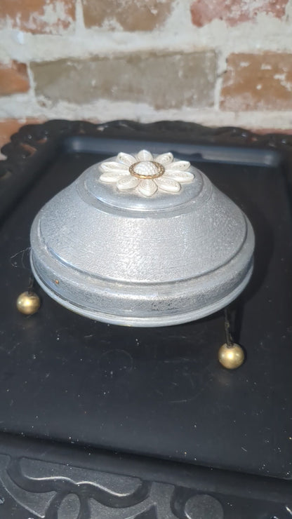 Antique music powder box metal on stand mb89