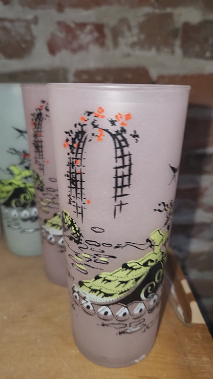 Vintage Libbey Southern Belle Pastel Frosted highball glasses. Set of 6.