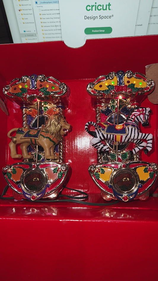 Vintage Mr Christmas Holiday Carousel Ornaments Circa 1874 Circus Animals Lion Zebra car50