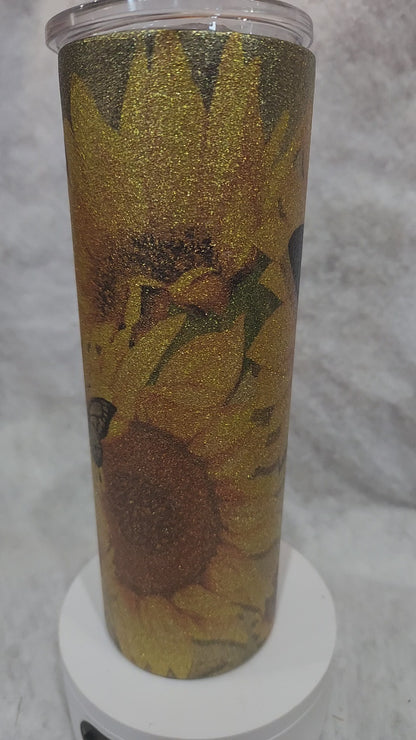 20 Oz Stainless Steel Insulated Glitter Tumbler Butterflies And Sunflowers 20gb