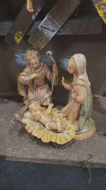 Vintage Fontanini Depose 1983 made in Italy Jesus Mary Joseph, 3 wise men, camel, goat, sheep, Angel stable