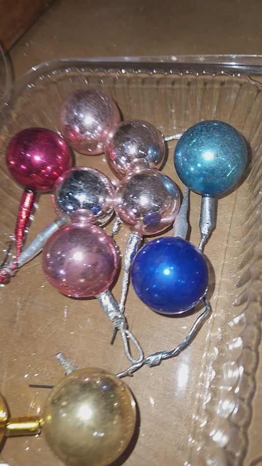 Vintage Mercury Glass Ball Ornament on Picks or Stems Assorted Colors and Sizes 1" to 1 1/2" Set of 19 mg6