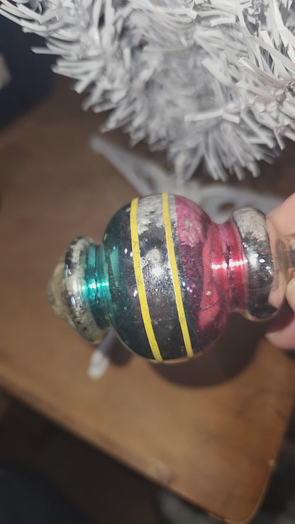 Vintage Premier Glass Christmas Ornament Lantern Silver Pink Teal Yellow vo24