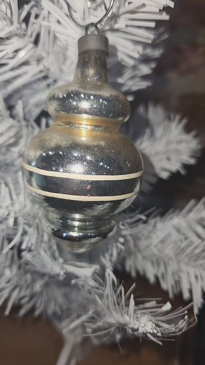 Vintage Premier Glass Christmas Ornament Lantern Silver Gold White vo8