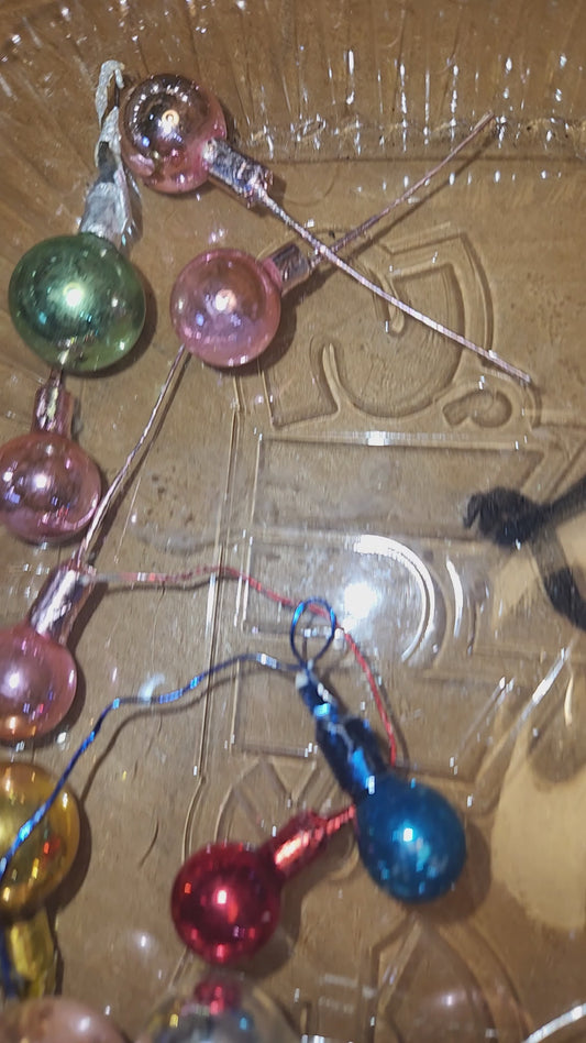 Vintage Mercury Glass Ball Ornament on Picks or Stems Assorted Colors and Sizes 1/2" to 15/16"  Set of 21 mg7