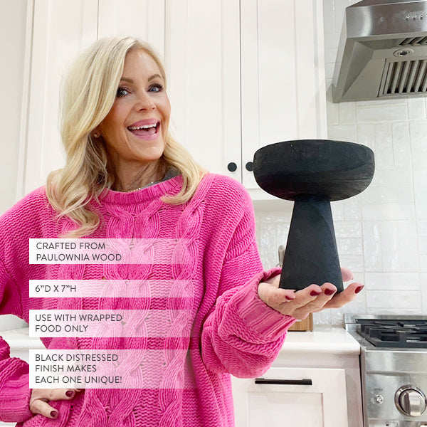 Modern Black Elevated Paulownia Wood Bowl Riser  NOT AVAILABLE AT MINDEN LOCATION