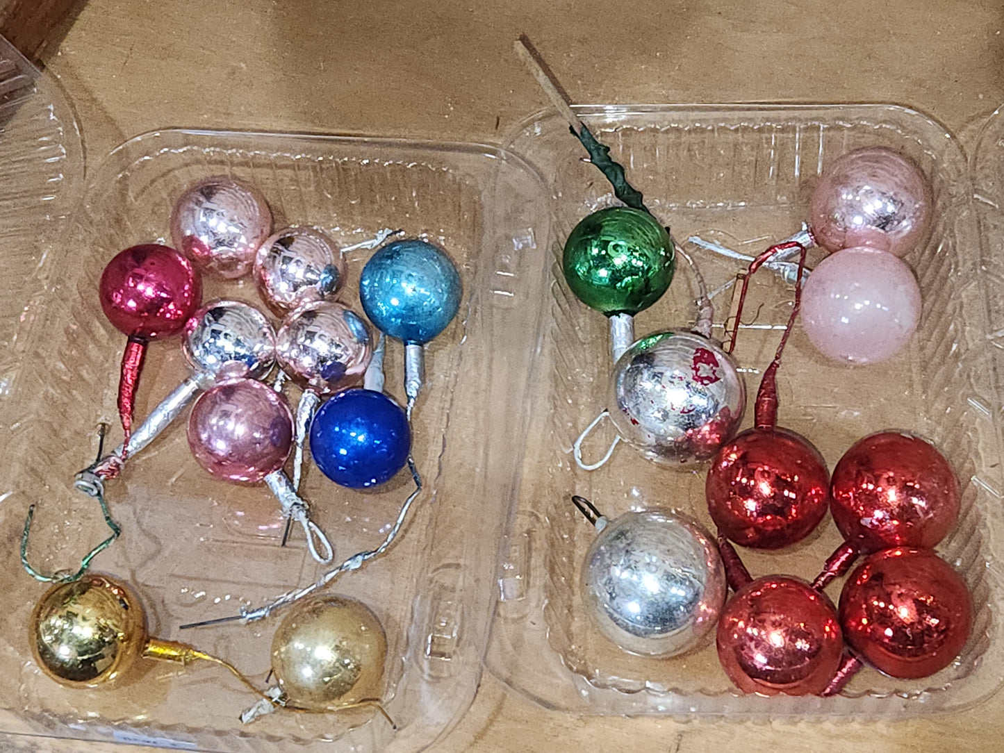 Vintage Mercury Glass Ball Ornament on Picks or Stems Assorted Colors and Sizes 1" to 1 1/2" Set of 19 mg6