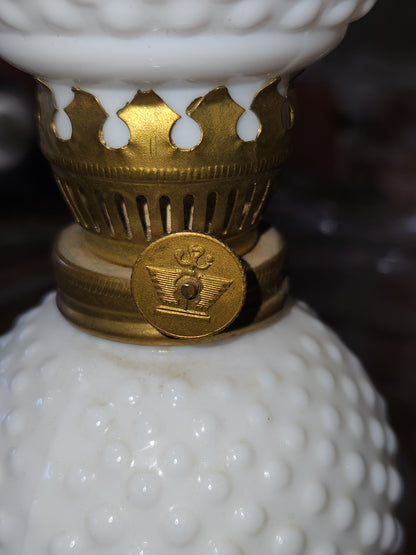 Fenton White Milk Glass Hobnail Minature Kerosene Lamp lamp1