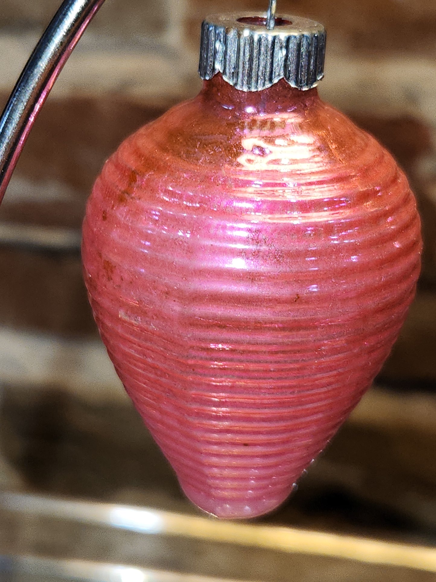 Vintage Shiny Brite Glass Chinese Lantern Ornament Hot Pink Christmas Ornament GLOWS o2