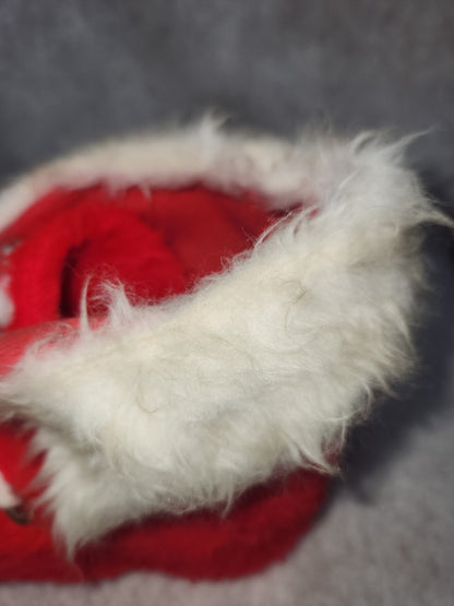 Vintage Red Santa Boot Planter Cover Holly & Bells White Trim ch111