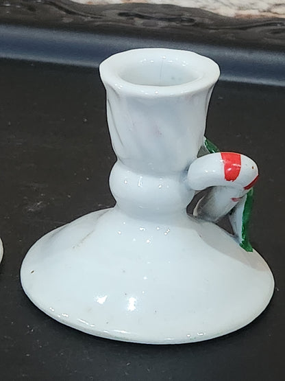 vintage ceramic candlesticks holders with candy canes. Ch3