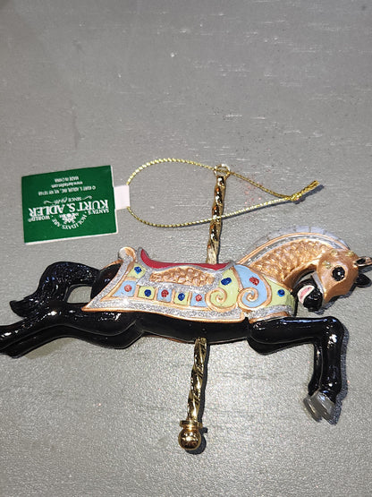 4" Resin Carousel Ornament Black Armored Horse co3