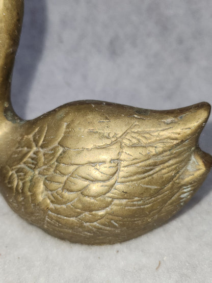 Vintage Solid Brass swimming swan patina br130