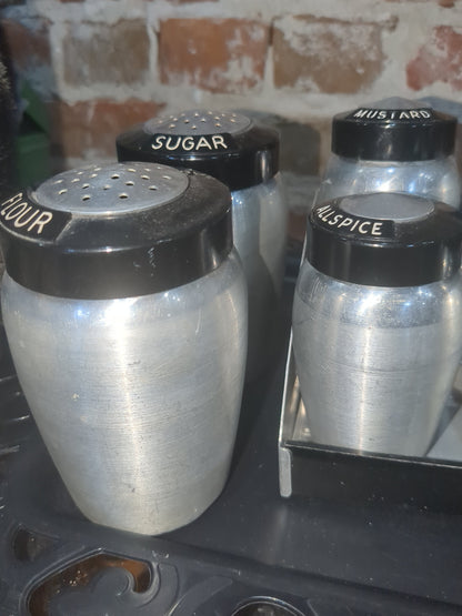 Kromex Vintage Aluminum Spice Set With Rare Flour And Sugar Shakers alum110
