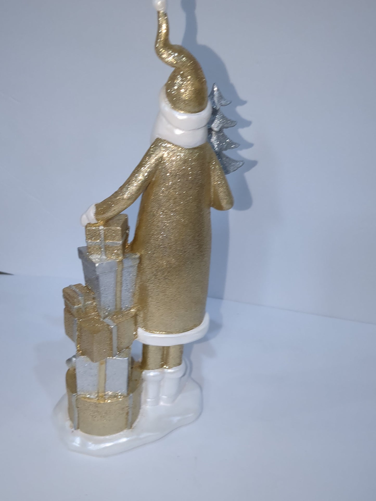 Sags glittery gold silver and white Santa