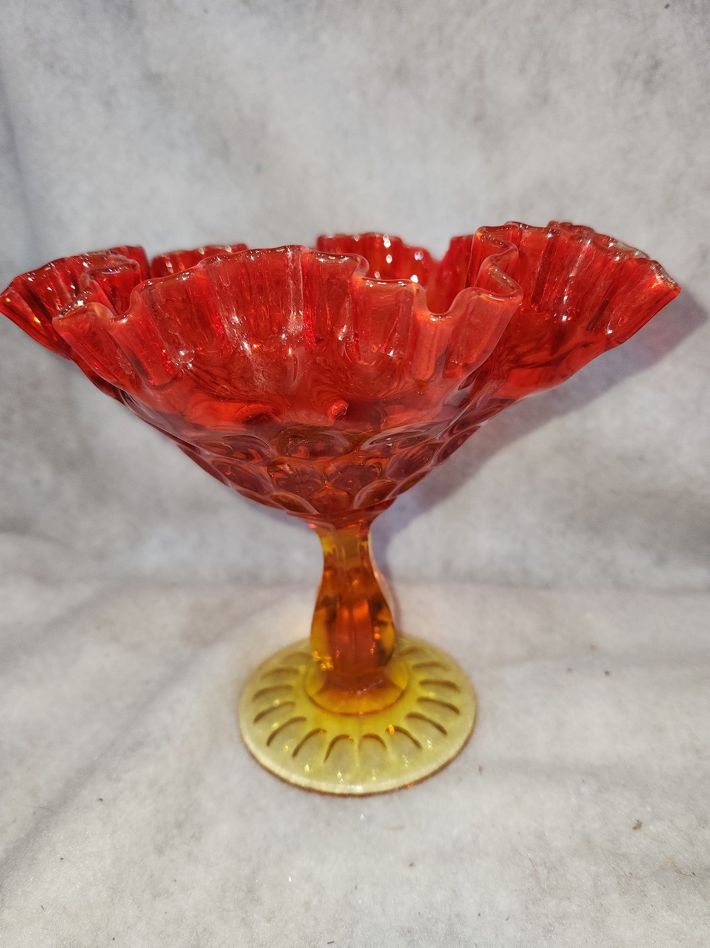 Vintage Fenton Amberina Ruffled Top Large Compote Red Orange to Yellow gla88