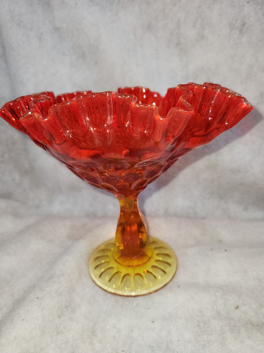 Vintage Fenton Amberina Ruffled Top Large Compote Red Orange to Yellow gla88