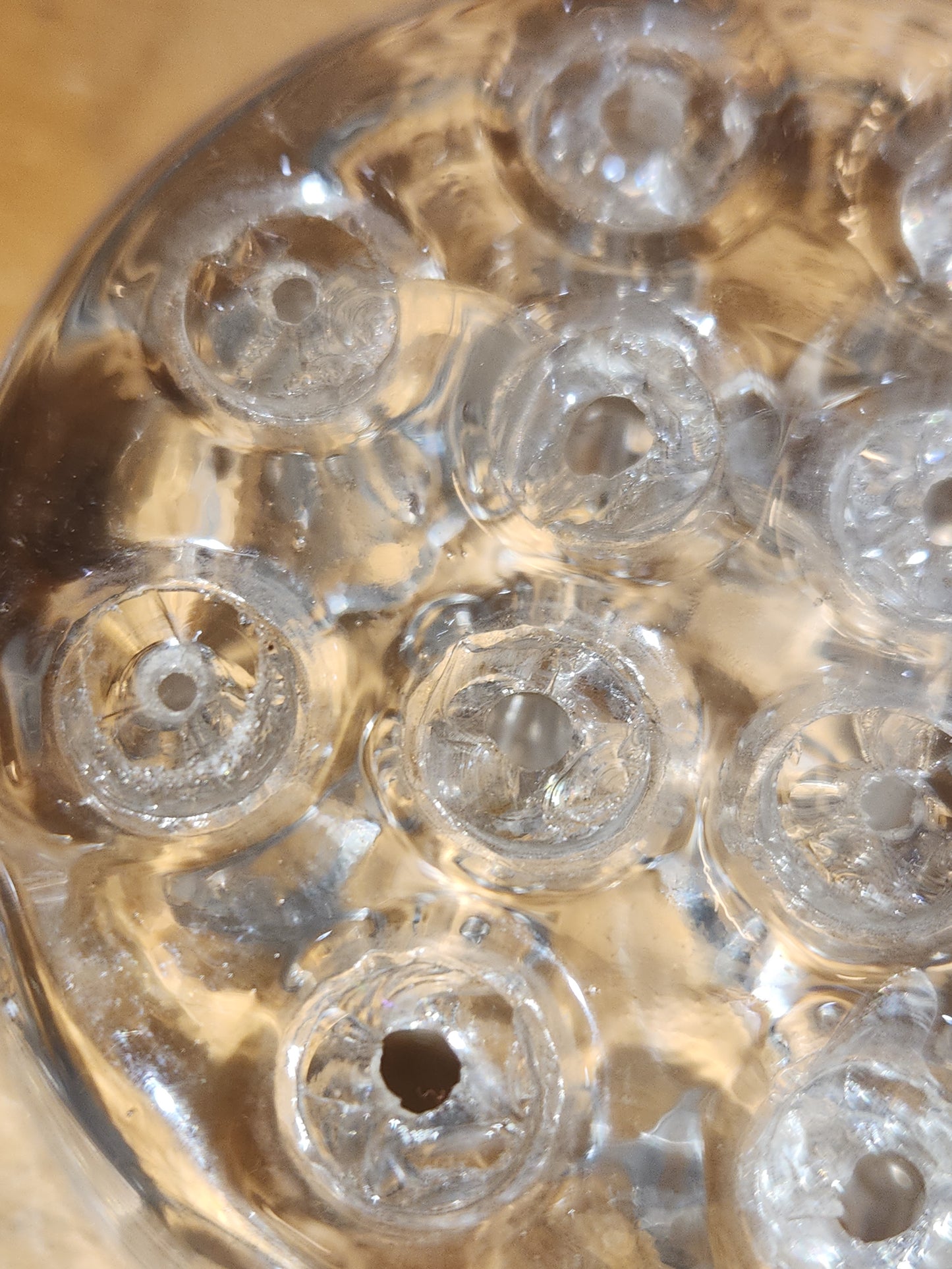 Vintage Flower Frog Clear Glass has 11 Holes AS Is ff12