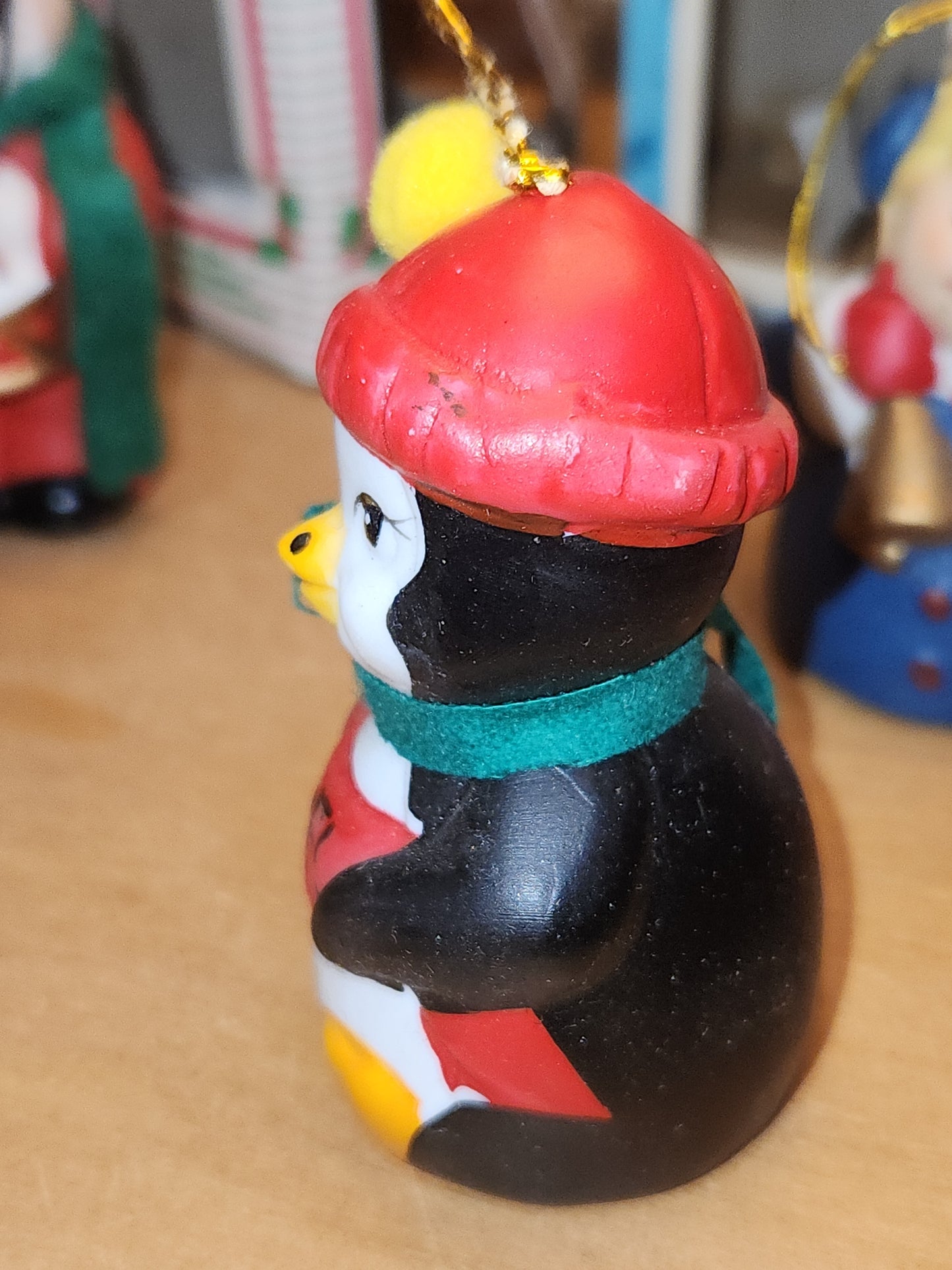 Vintage 3 Giftco Holly Bells and 1 BOA Ring-a-Lings Porcelain Bell Ornaments Set of 4