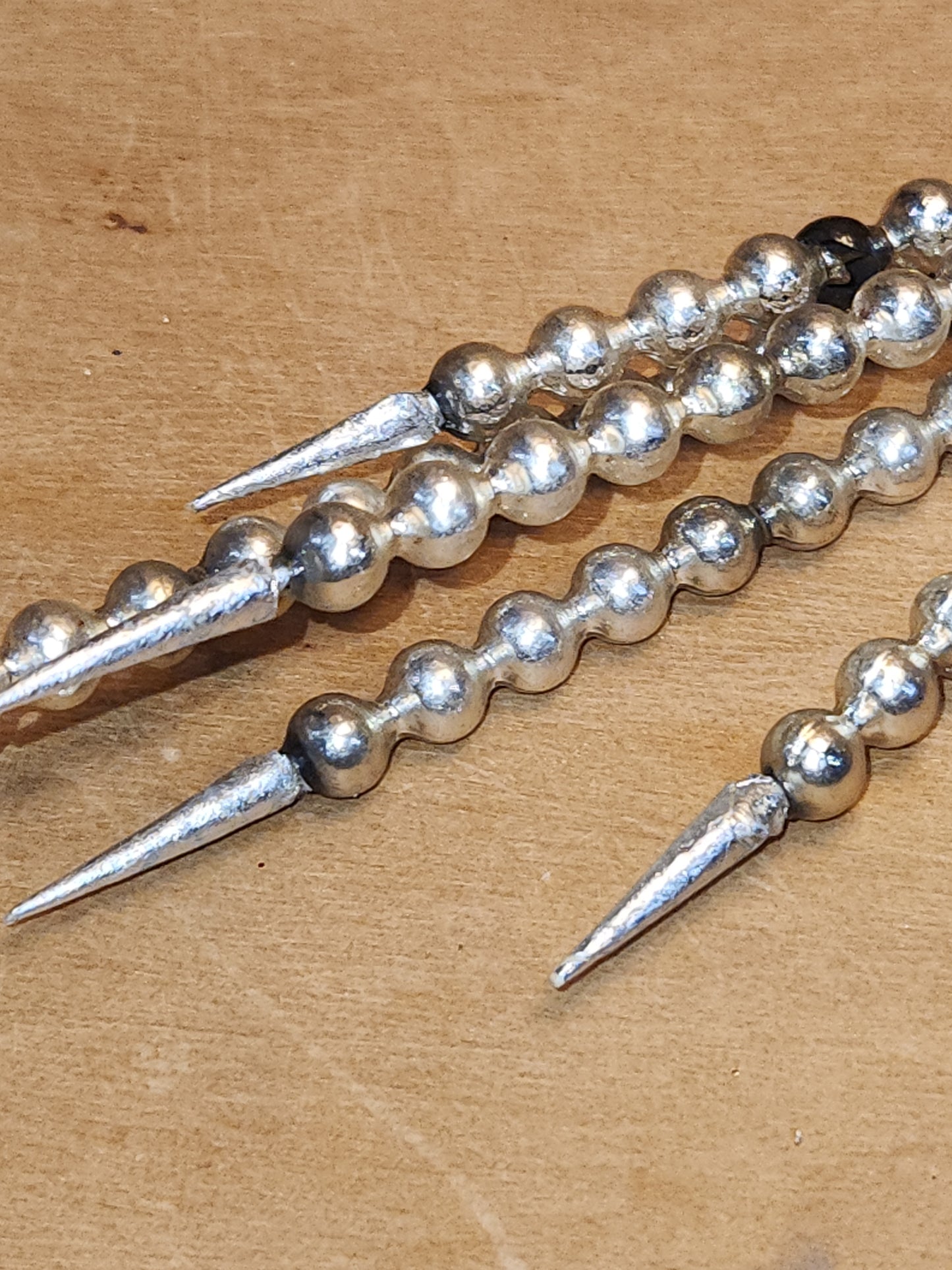 Vintage Mercury Glass Bead Picks Silver Green Beads with Spikes Stems Picks