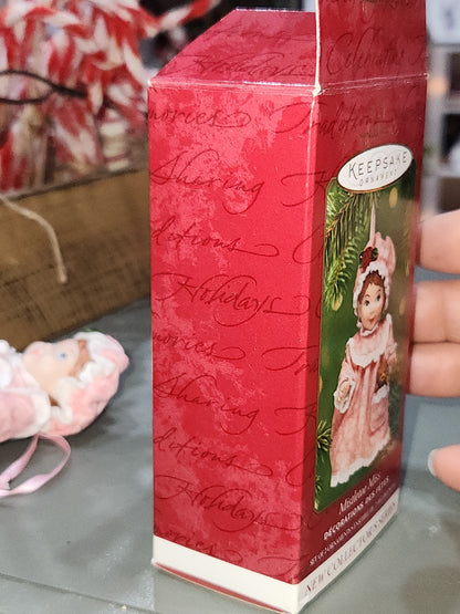 Vintage Hallmark Keepsake Ornament Mistletoe Miss First in Mistletoe Miss Series Set of 2 Doll & Teddy 2001