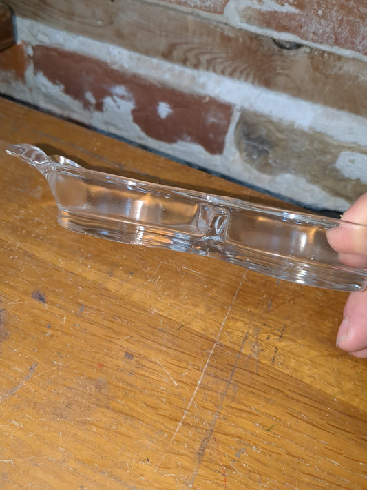 VINTAGE Glass Oval Divided Pickle Relish Dish Tidbit Tray ~ Unusual Design!