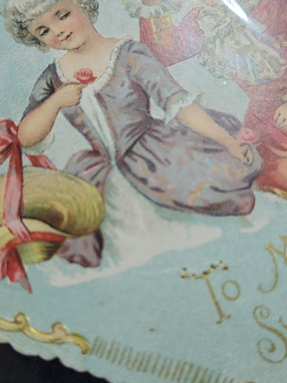 Antique Die Cut Valentine Card 1902 Heart Shape Victorian Couple To My Sweetheart