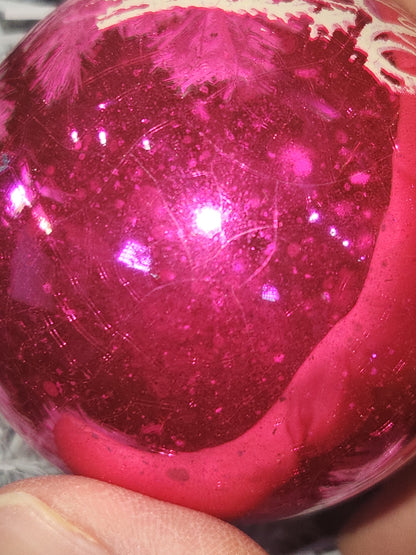 Vintage Shiny Brite Stenciled Merry Christmas Hot Pink Glass Ornament vo21