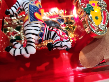 Vintage Mr Christmas Holiday Carousel Ornaments Circa 1874 Circus Animals Lion Zebra car50