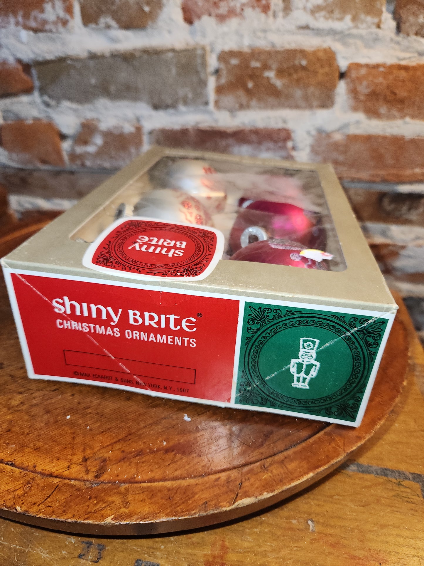 Vintage Shiny Brite Glass Ornaments with Mica Glitter In Box dated 1967 AS IS bo83