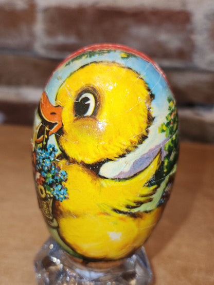 Vintage Easter Egg Candy Box Cardboard or Paper Mache Duck Flowers eg1