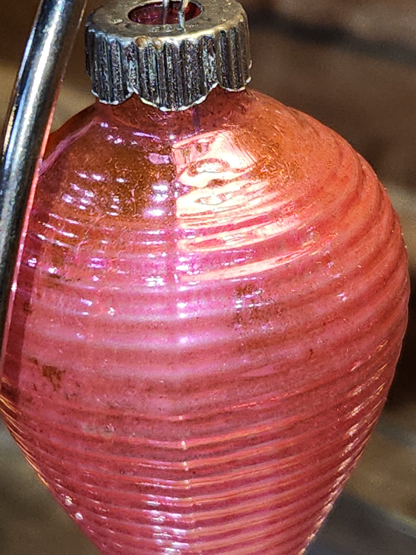 Vintage Shiny Brite Glass Chinese Lantern Ornament Hot Pink Christmas Ornament GLOWS o2