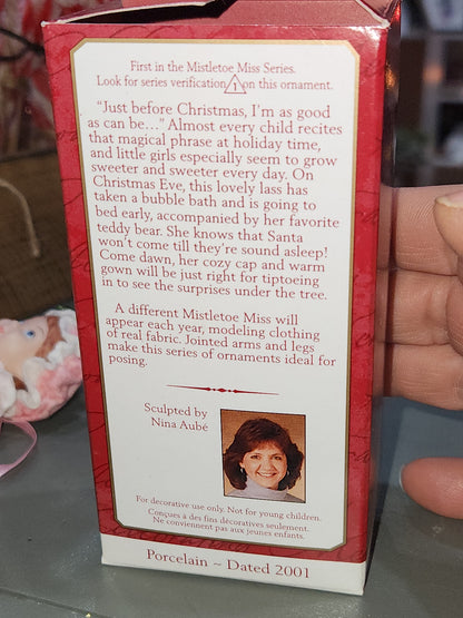 Vintage Hallmark Keepsake Ornament Mistletoe Miss First in Mistletoe Miss Series Set of 2 Doll & Teddy 2001