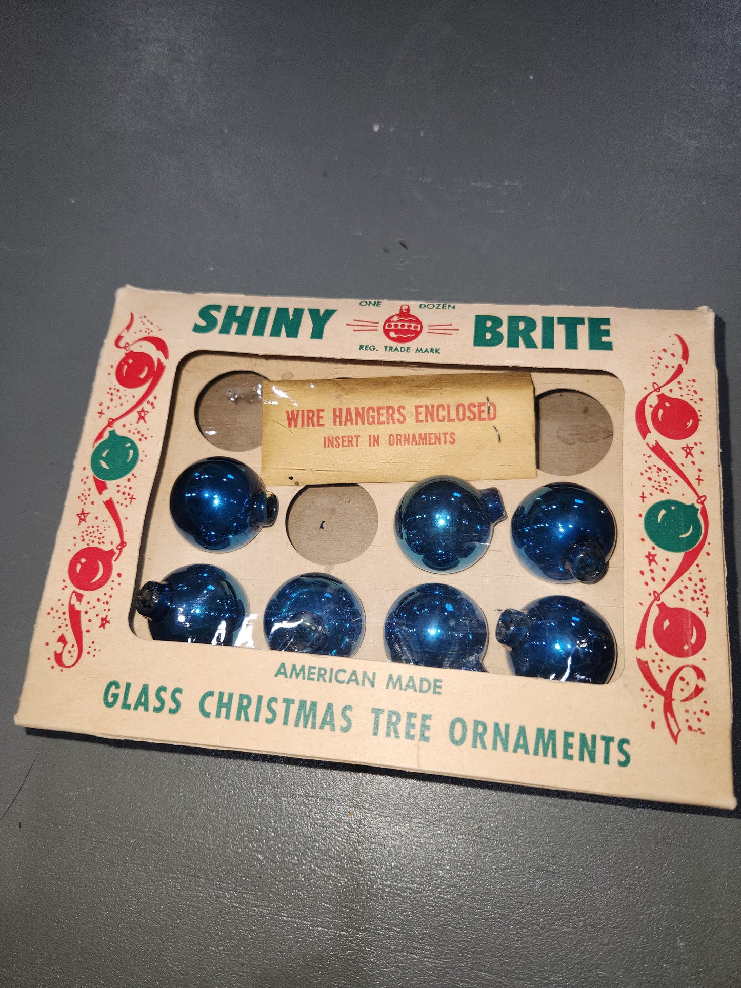 Vintage Shiny Brite Turqoise 1" Ornaments for Feather Tree PARTIAL BOX of 7. Unused bo70