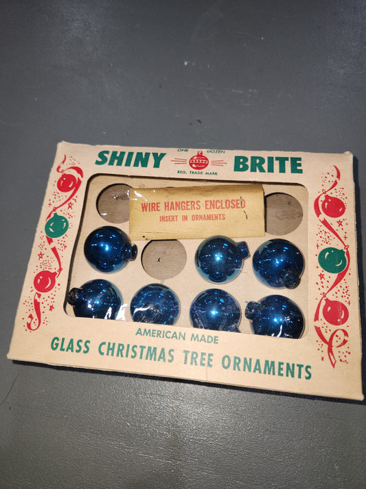 Vintage Shiny Brite Turqoise 1" Ornaments for Feather Tree PARTIAL BOX of 7. Unused bo70