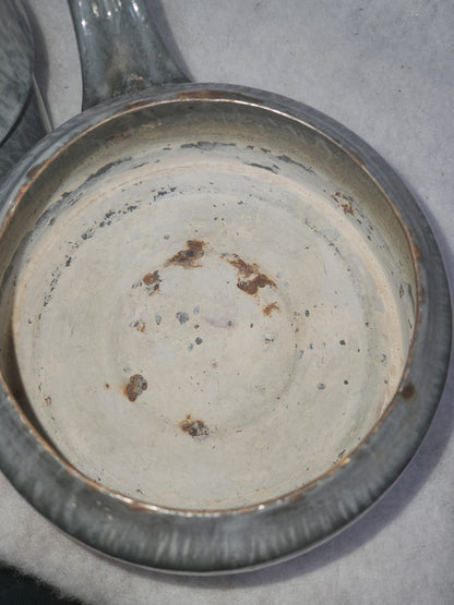 Vintage Primitive Graniteware Enamelware Double Boiler Pot Light Grey Dark Grey Speckled en88