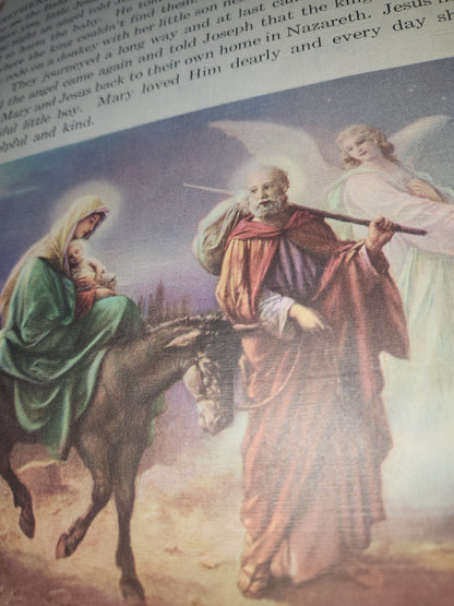 Vintage "The Story of Jesus" 2237 1939 Copyright Saalfield Publishing Co. USA Linen Large 12.5"