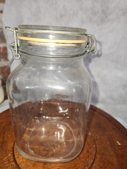 Vintage Italy Per Alimenti 2L glass square canister wire bale jar87