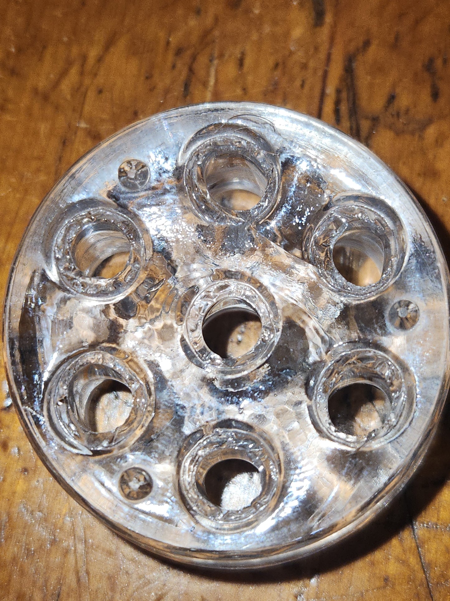 Vintage Clear Glass 7 Hole Flower Frog vase opening for Stem Arrangement ff98