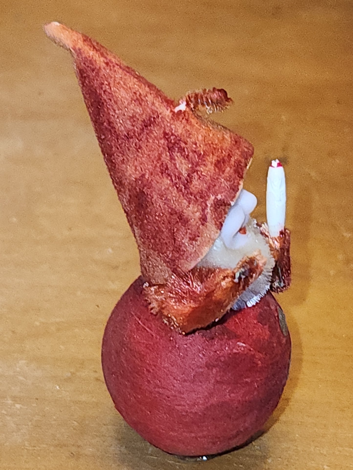 Vintage elf Gnome Santa Spun Cotton Holding Candle Japan AS IS elf67