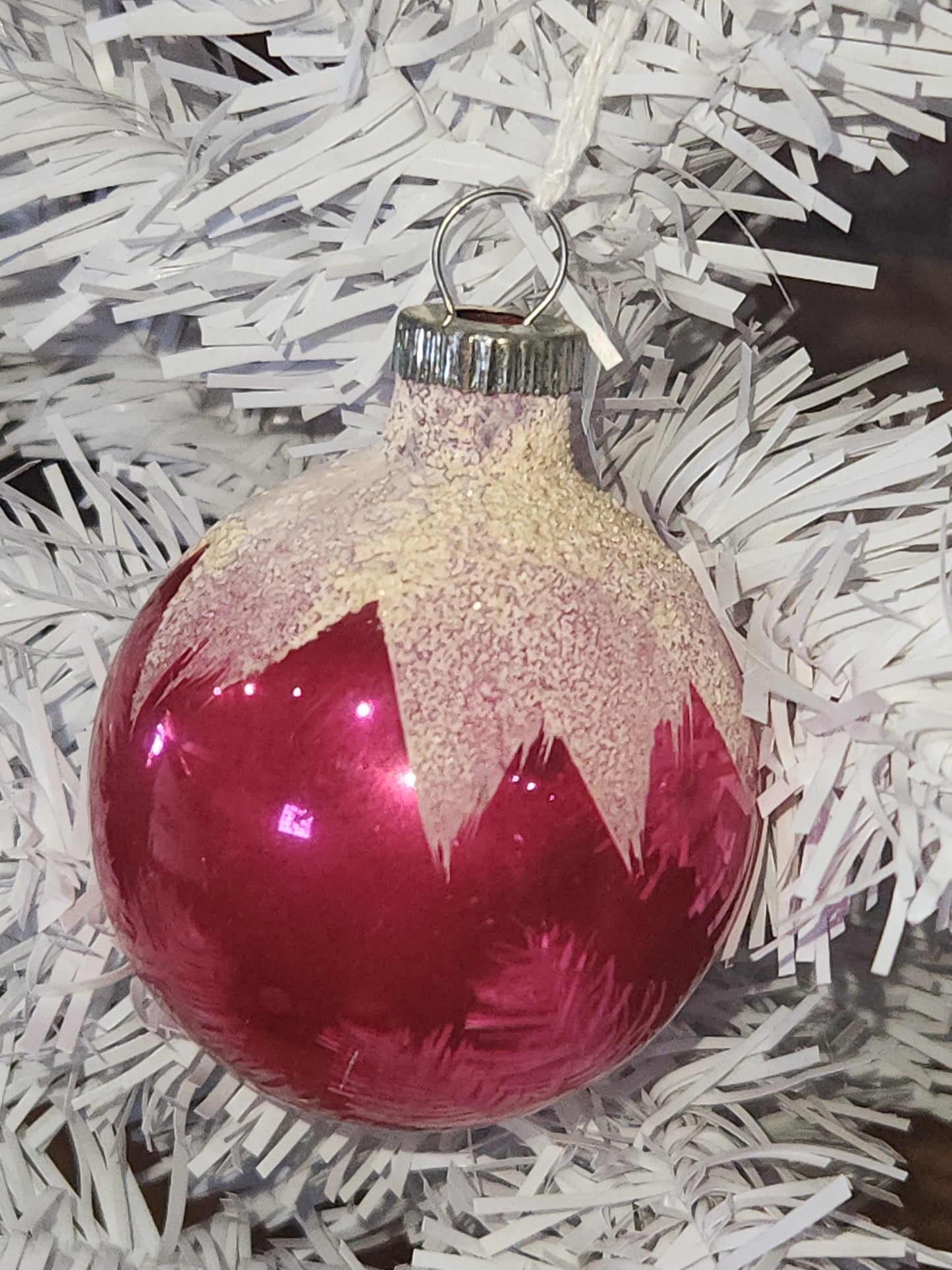 Vintage Shiny Brite Mercury Glass Snow Capped Pink Ornament Ornament sb3