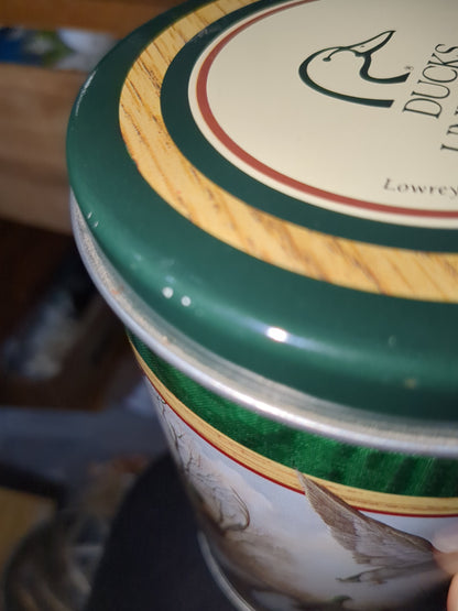 Vintage Collectible Lowrey's Ducks Unlimited Spooked Tin Container Exclusive First Edition 1990 tin889