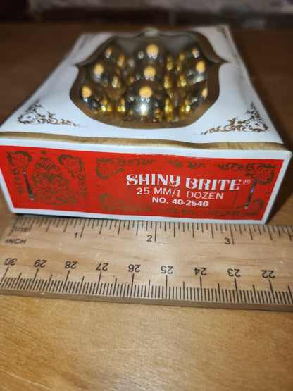 Box of Shiny Brite gold ornaments .98" 1" 25mm box of 12 bO02