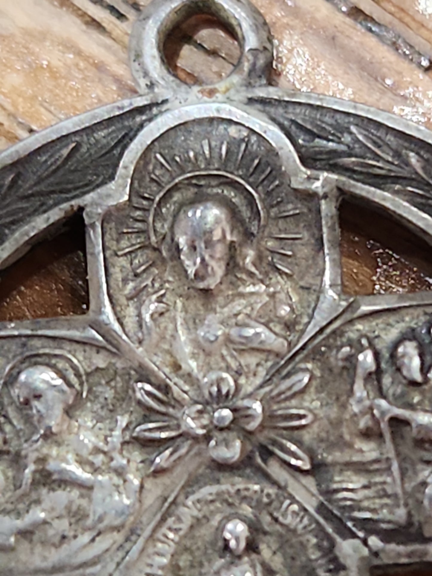 Vintage Sterling Silver Catholic 4 Way Cross Mary Jesus Medal Pendant cm71